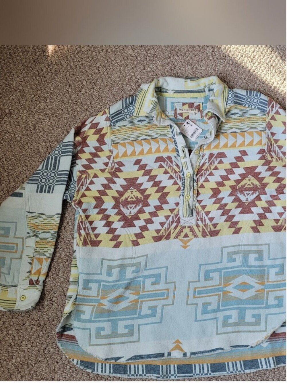 Free People NWT Western Aztec Graphic Inspired Henley Pullover Shirt size S - Picture 4 of 6